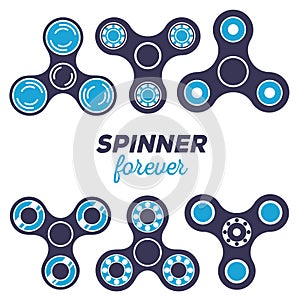Vector illustration of set of different fidget spinners.