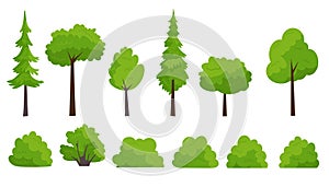 Vector illustration set of different kinds of trees and bush.