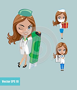 Vector illustration. Set of doctors or nurse in different poses.