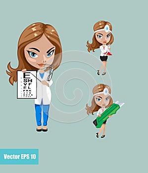 Vector illustration. Set of doctors or nurse in different poses.