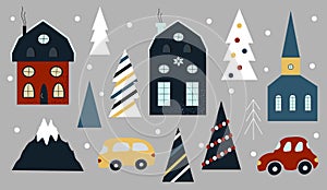 Vector illustration - a set of elements in the Scandinavian, Nordic style on the theme of Christmas.