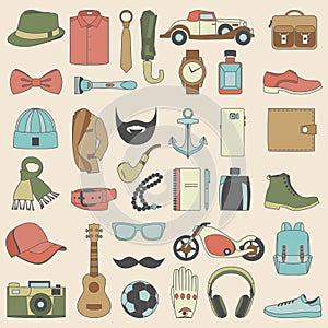 Vector illustration set of fashion accessories and style men clothing