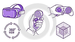 Virtual Reality and Gaming Technology Vector Icons Set