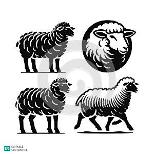Set of Stylized Sheep Vector Icons and Logos