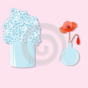 Vector illustration of set of flowers in a vase