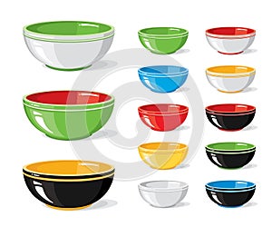 Vector illustration set of food icons. Different colourful empty bowls on a white background. Cooking collection photo