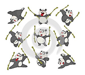 Vector Illustration of a set of Funny Panda Bear. Cartoon Character