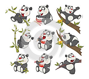 Vector Illustration of a set of Funny Panda Bear. Cartoon Character