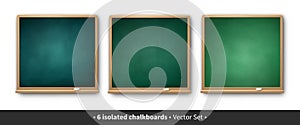 Vector illustration set of green square chalkboards