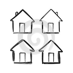 Vector illustration: Set of Hand drawn house icons. Sketch design