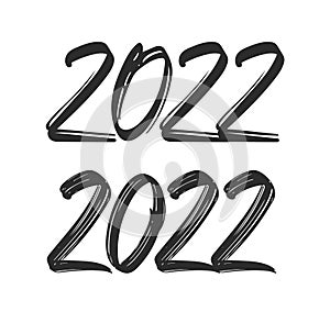 Vector illustration: Set of Handwritten brush lettering of 2022. Happy New Year