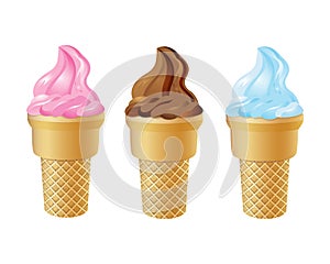 Vector illustration set of ice-creams in waffle cones