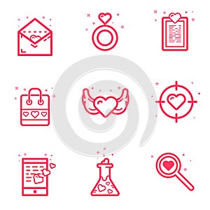 Vector illustration of set icon Valentines day concept in flat bold line style. Graphic design pink icons love letter