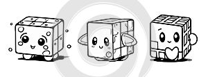 Vector Illustration, Set Illustration of Cute Rubic Cube Character