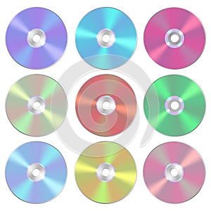 Vector illustration set of isolated blank compact disc CD or DVD. Realistic style.