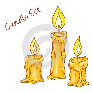 Vector illustration of set with isolated cartoon hand drawn melted candles