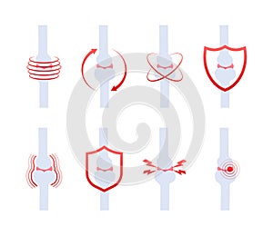 Vector Illustration Set of Joint and Bone Health Icons, Osteoporosis and Arthritis Concepts, Bone Protection and Pain