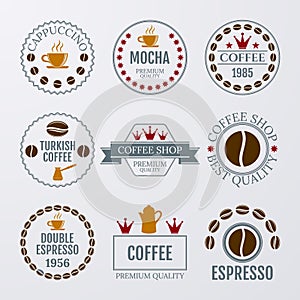 Vector illustration set of logos on coffee theme