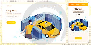 Vector illustration set man catching taxi cab