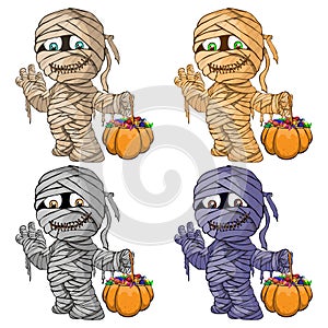 Vector illustration of a set of merry mummies for Hall