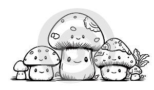 Vector Illustration, Set Illustration of Mushroom Cartoon Character