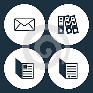 Vector Illustration Set Office Document Icons. Elements of Mail, Folder and Documents