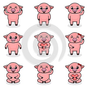 Vector illustration set of Pig cartoon Bundle.