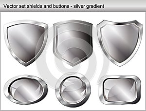 Vector illustration set. Shiny shield and button