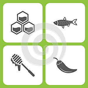 Vector Illustration Set Of Simple Farm and Garden Icons. Elements honeycomb, fish, Honey, Pepper