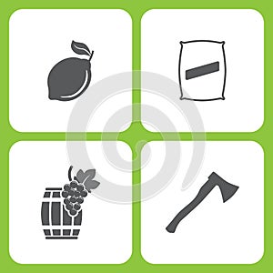 Vector Illustration Set Of Simple Farm and Garden Icons. Elements Lemon, Seed bag, Wooden barrel, Axe photo