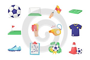 Vector illustration set of soccer related objects.