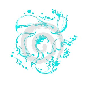 Set of splashes and drops of water