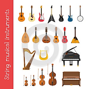 Vector illustration set of string musical instruments in cartoon style photo