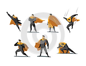 Vector illustration set of Superhero actions, different poses.