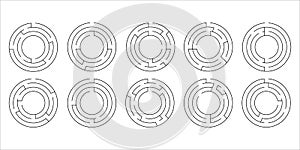 Vector illustration of a set of ten circular mazes