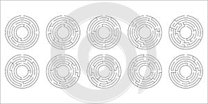 Vector illustration of a set of ten circular mazes