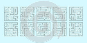 Vector illustration of a set of ten square mazes