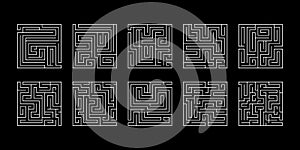 Vector illustration of a set of ten square mazes for kids