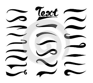 Vector illustration set of text elements, Texting tails collection. Swirling swash and swoosh. Elements for text and