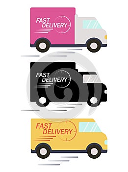 Vector illustration set of three different delivery trucks on a white background. ikons, isolates. transport. photo