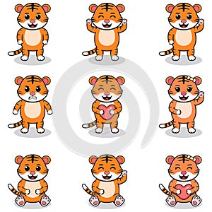 Vector illustration set of Tiger cartoon Bundle.