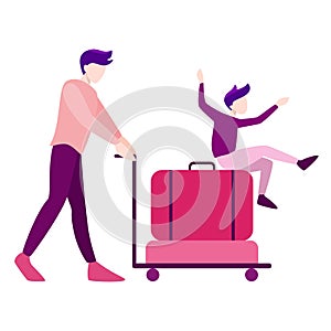 Vector illustration set of tourist with laggage and handbag.