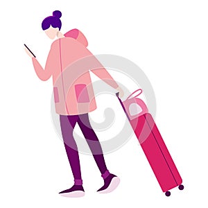 Vector illustration set of tourist with laggage and handbag.