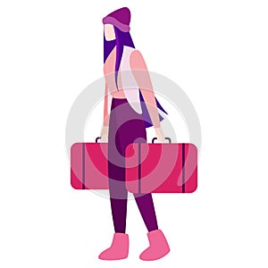 Vector illustration set of tourist with laggage and handbag.