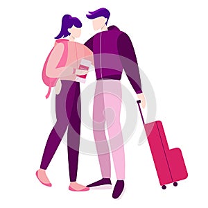 Vector illustration set of tourist with laggage and handbag.