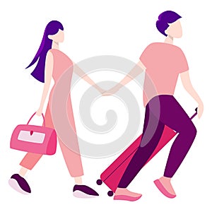 Vector illustration set of tourist with laggage and handbag.