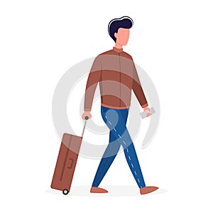 Vector illustration set of tourist with laggage and handbag.