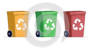 Vector illustration of a set of trash cans. Recycling garbage separation collection and recycling isolated on white