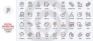 Vector illustration set of trendy red black thin line business management and digital marketing icons. photo