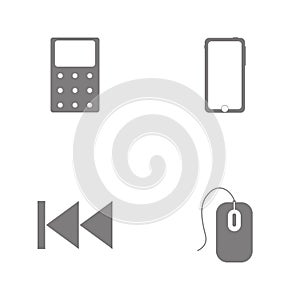 Vector illustration set web icons. Elements Computer mouse, Previous music, smartphoneand Calculatoricon